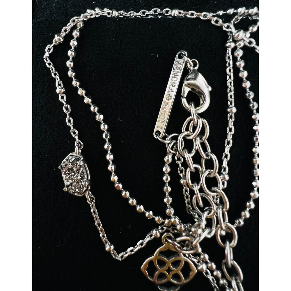 Kendra Scott Elisa Double Strand Necklace Rhodium Silver Black Drusy Layered - Picture 10 of 10